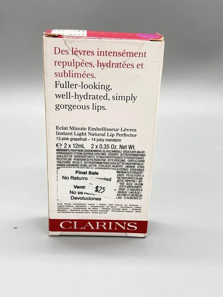 Paquete de 2 Clarins Natural Lip Perfector Edición Limitada Paquete 0.35oz Pomelo Foto 3 de 3