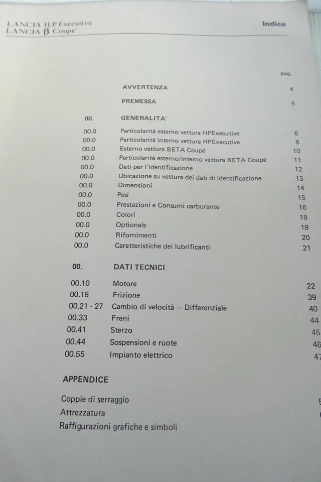 manuale dati tecnici Lancia HPExecutive Lancia Beta coupè - Immagine 4 di 4