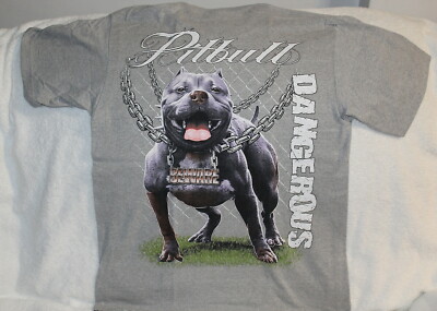 PITBULL TERRIER BEWARE DANGEROUS CHAIN FENCE T-SHIRT SHIRT GRAY | eBay