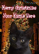 A5 Personalised Black Cat Christmas Tree Card ANY NAME Xmas PIDXM682
