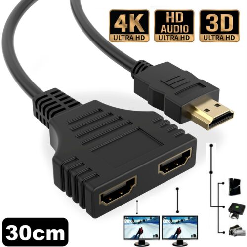 HDMI 1 in 2 out Splitter Verteiler Adapter PC TV Konsole 4K Full HD Steck Buchse - Bild 1 von 5