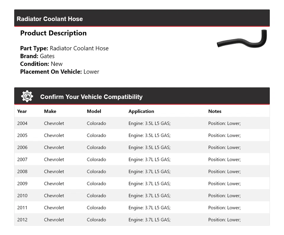 Manguera de refrigerante de radiador puertas inferiores para Chevrolet Colorado 2004-2012 2005 2006 Foto 2 de 4