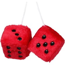 1 Pair Red Vintage Square Mirror Hanging Couple Fuzzy Plush Dice Car Auto Decor