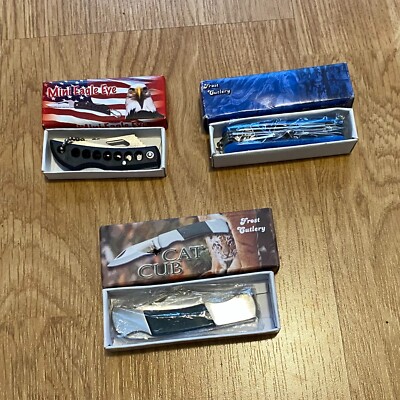 3-set Frost Cutlery Pocket Knives: Cat Cub/Swiss Army/Mini Eagle Eye, collection