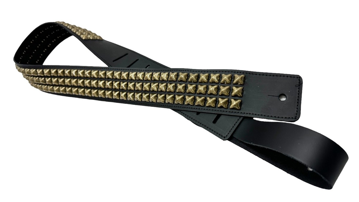 Michael Kors Black Studded Replacement Leather Guitar Strap Gold Hardware Michael Kors Leather Guitar Black Strap Replacement for sale  main image 2