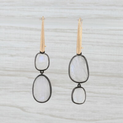 New Nina Wynn Moonstone Dangle Earrings 18k Gold Sterling Silver Drops