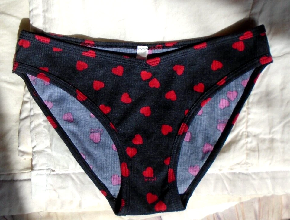 NUEVO Bikini Rojo Corazón Negro Gris Oscuro Victoria Secret ROSA Algodón Acanalado Pequeño Foto 2 de 4