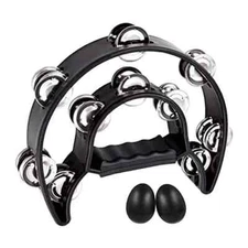 EastRock Double Row Tambourine,Metal Jingles Hand Held Percussion-Half Moon Tamb