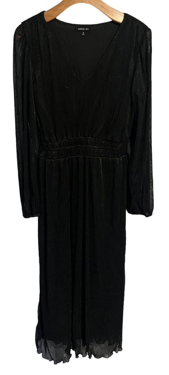 August Sky Maxi Dress Womens Large Black Ribbed V Neck Long Sheer Sleeves NEW | eBay August Sky Maxi Dress Womens Large Black Ribbed V Neck Long Sheer Sleeves NEW | eBay
