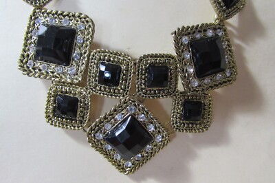 Vintage 16-19 goldtone necklace with square black & rhinestone bead as a ''bib''