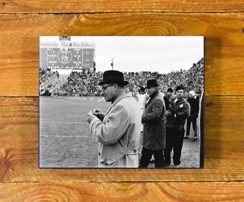 Vince Lombardi - Rare 1960s Sideline Image Smoking During Game - Wood Wall  Panel