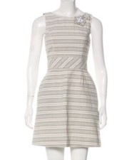 VERA WANG LAVENDER LABEL Beaded Gray/Ivory Stripe Cotton Seersucker Dress Size 2