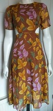 New Pretty Little Thing Brown Floral Cap Sleeve Cut Out Midi Dress UK 8