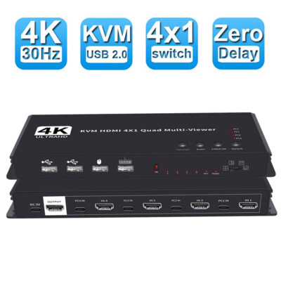4K HDMI Multi-viewer 4X1 Quad Screen Viewer 4 In 1 Seamless Switcher Splitter US