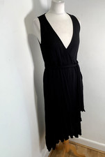 Figleaves frill wrap midi Dress 10 NEW Barcelona black cheesecloth cover up
