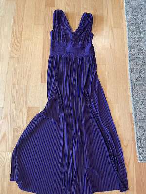 asos 10 long dress evening gown maxi purple lace jersey pleated sleeveless  | eBay