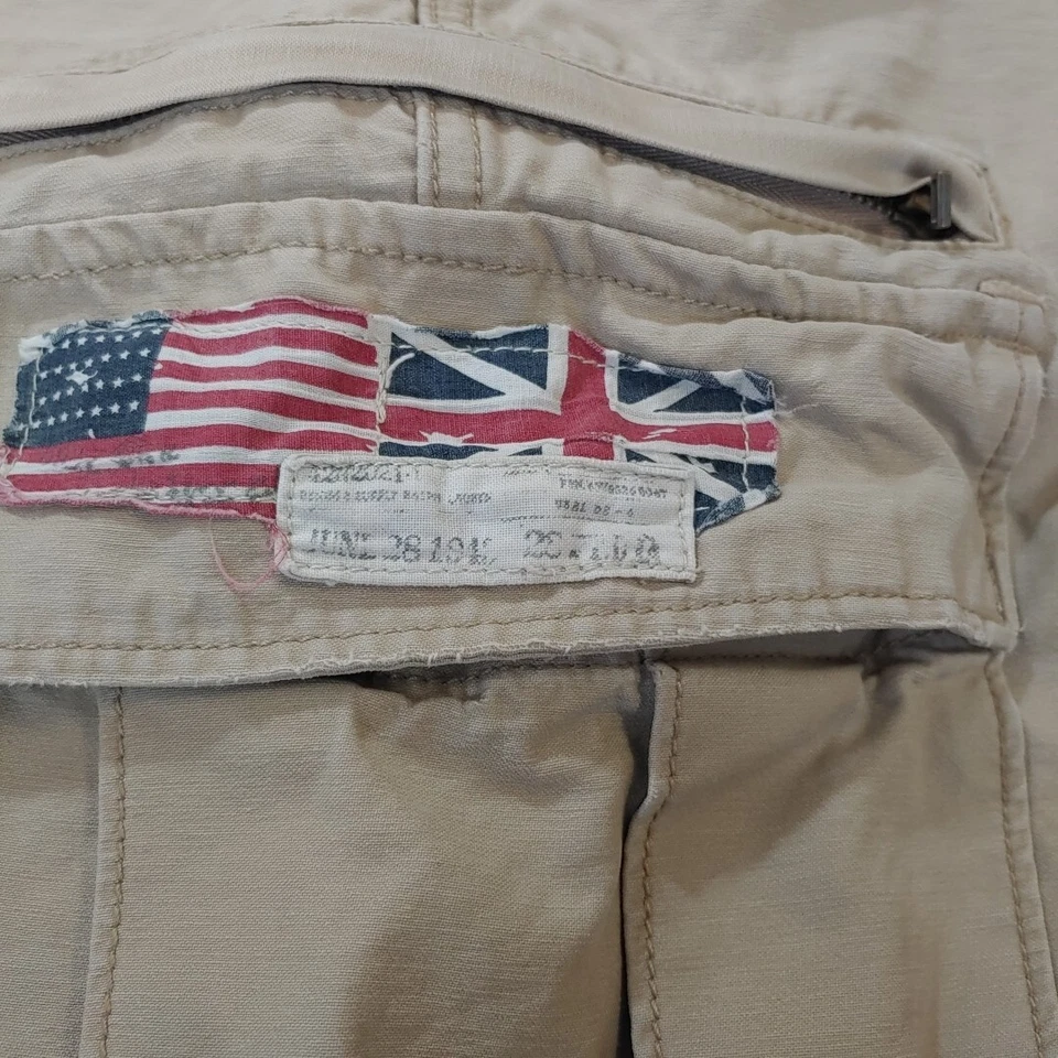 Denim Supply Ralph Lauren Baggy Cargo Shorts Men 38 Y2k Flag Logo Khaki Grunge  - Image 3 of 4