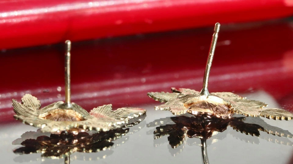 14k 多色金色耳环钻石切割玫瑰花耳钉 2.3 克 Fortunoff N2760J — 第 3/4 张图片