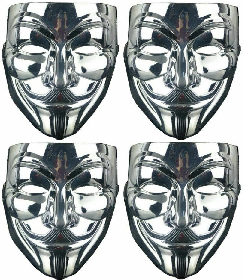 4 X Argento Anonymous Hacker Protesta Guy Fawkes Halloween Costume Maschera - Immagine 3 di 3