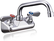 Leak-Free Commercial Sink Faucet 4" Center 6" Spread Spout, Wall Mount Bar Fa...