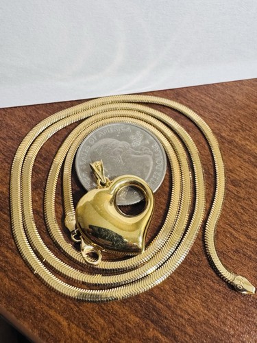 18K 750 Real Fine Pure Gold Snake Chain Heart Necklace 19.5/20” long 9.5g 3.2mm - Picture 8 of 24