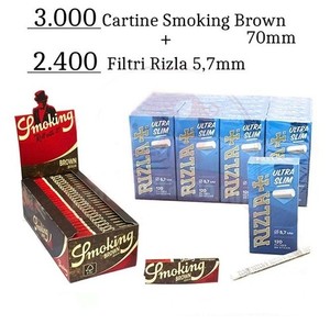 Cartine Smoking Brown Corte 50 Libretti + Filtri Rizla Ultra Slim 5.7mm