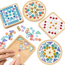 Glass Mosaic Tiles Kit 4 Sets Wooden Coasters DIY Crafts Adult Christmas Gift