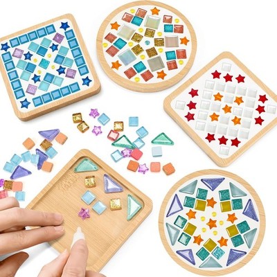 Glass Mosaic Tiles Kit 4 Sets Wooden Coasters DIY Crafts Adult Christmas Gift 
