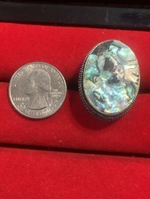 Vintage Large STERLING SILVER ABALONE RING Marked 925 Size 8.5 See Description 