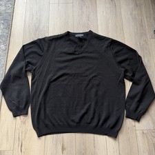 Mens Brooks Brothers V Neck Merino Wool Blend Pullover Sweater Black Size XL