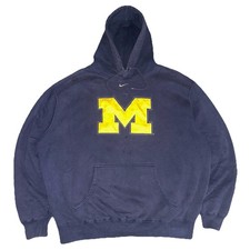 Vintage Y2K Nike Michigan Wolverines Faded Navy Center Swoosh Pullover Hoodie XL