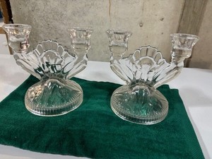 VINTAGE IRIS AND HERRINGBONE CANDLE STICKS