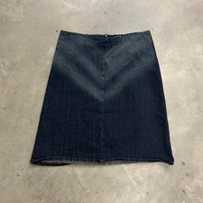 Vintage Y2K Denim Jean Dark Wash Maxi Skirt Women's Size 10 Chevron Zip Back
