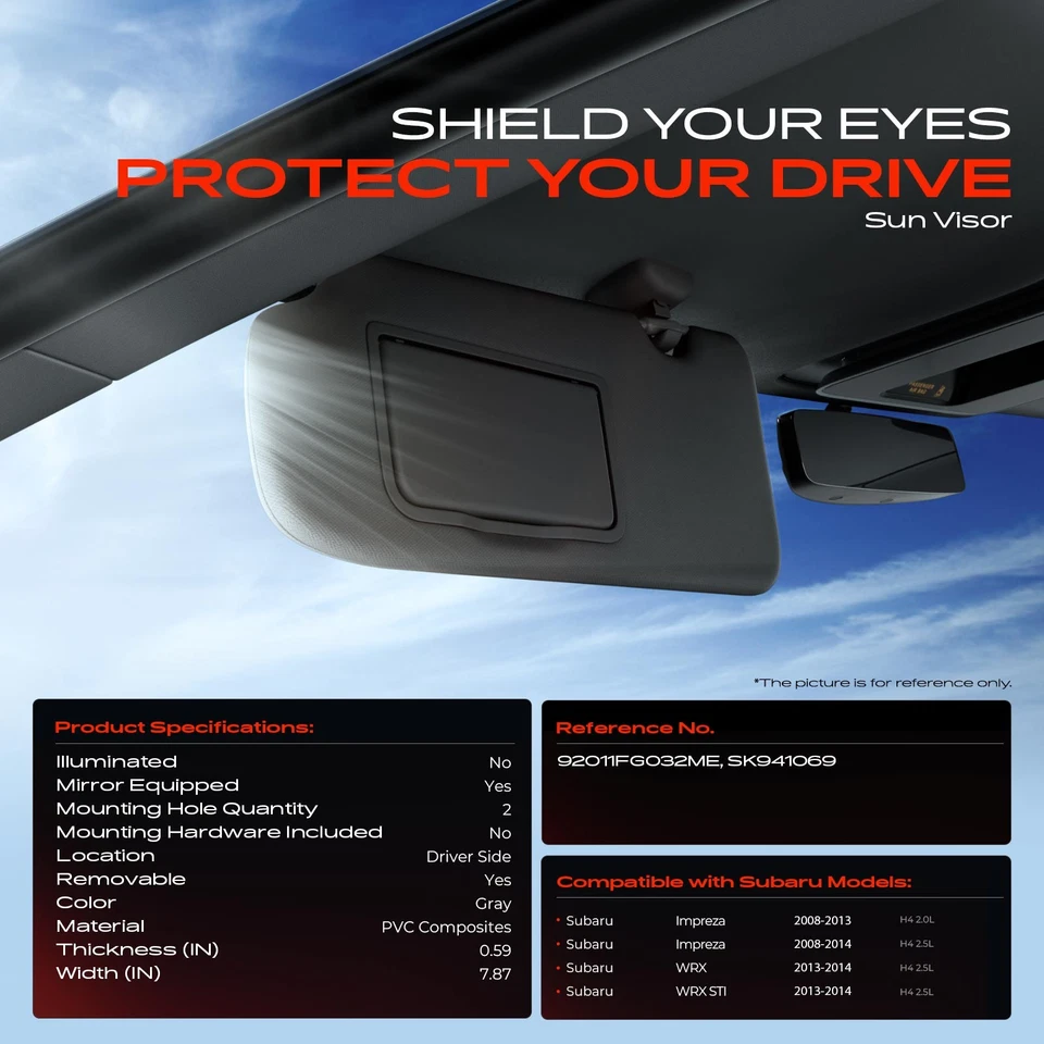 Nuevo conductor gris CarSunVisor con espejo retrovisor para Subaru Impreza 2008-2014 WRX WRX STI Foto 2 de 4