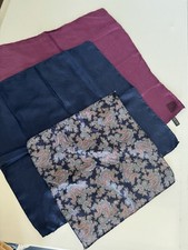 Lot of 3- VTG Silk Handkerchief Lot Paisley Navy/Purple/Blue Luxe Pocket Squares