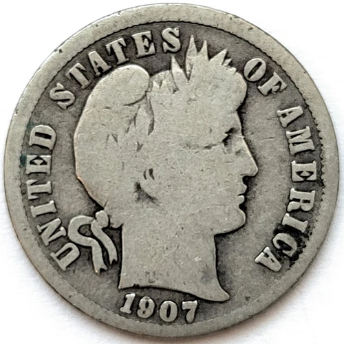 1907-P Barber Dime 10c Good G+ * Original Surfaces * 1907P