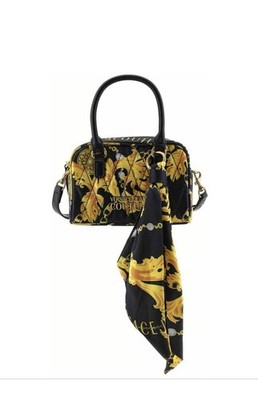VERSACE Jeans Couture Yellow And Black Satin Top Handle/Crossbody w/scarf New