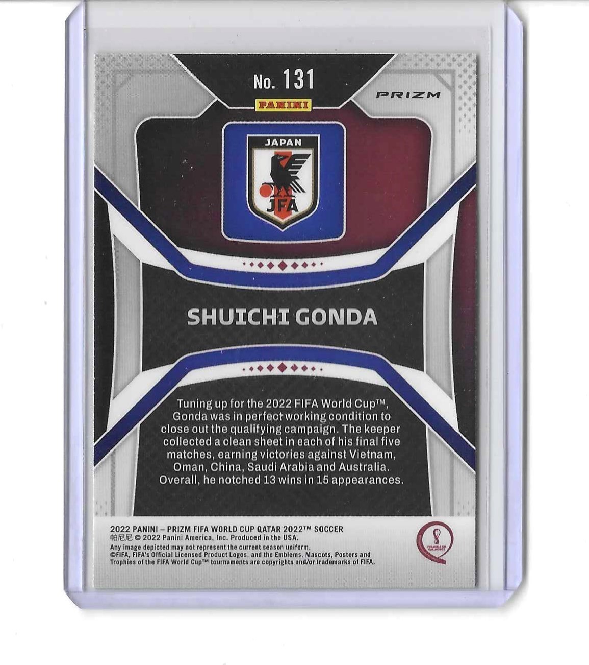 2022 Panini Prizm FIFA World Cup Shuichi Gonda Green Wave Rookie Card #131 Japan view 2