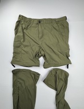 Magellan Mens Convertible Hiking Pants Size XL Green Nylon Zip Off Fishing