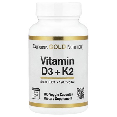 California Gold Nutrition, Vitamin D3 + K2, 180 pflanzliche Kapseln