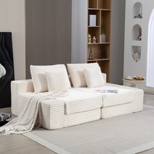 Plush Cloud Sofa Bed, Corduroy Chaise Lounge w/ Pillows, No Assembly, Beige