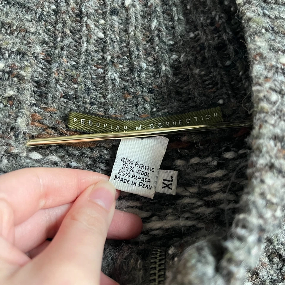 Peruvian Connection Men's Wool/Alpaca Fair Isle Knit Full Zip Sweater Size XL - Image 4 of 4