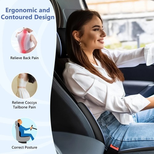 Cojín de asiento de coche Geeyontek con almohada para el cuello y soporte lumbar espalda ciática rosa/BK - Imagen 4 de 8
