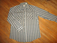 vtg 80s 90s ELY CATTLEMAN WESTERN SHIRT Pearl Snap Silver Turquoise Stripe 16.5