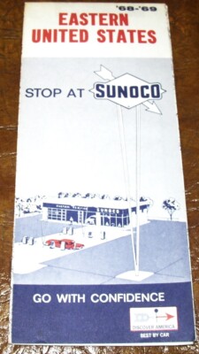 68-1969 Sunoco Oil Road Map Eastern USA Buick Ford Plymouth Chevy Cadillac Dodge