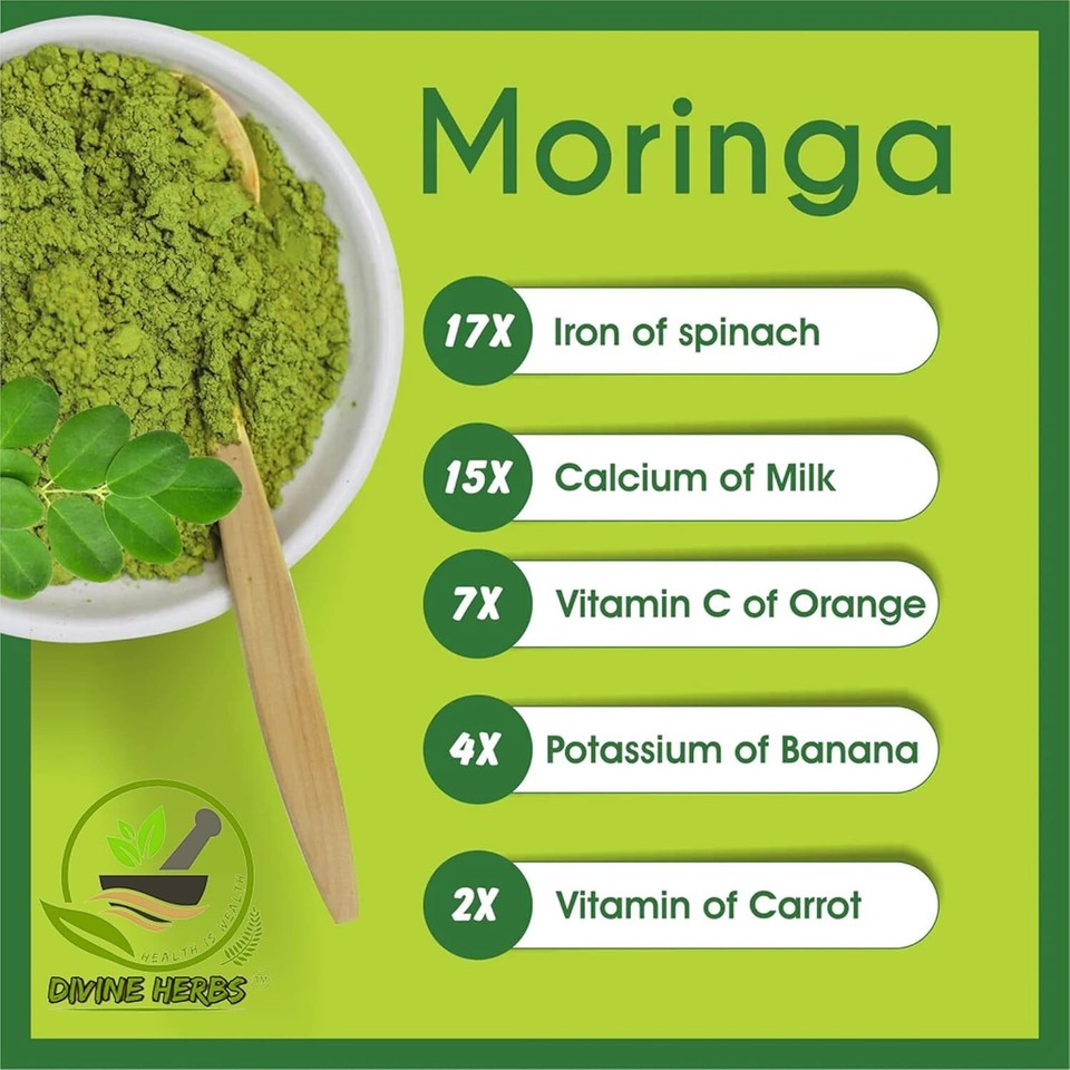 DIVINE HERBS Natural & Organic Moringa Leaf Powder For Weight Loss 100g