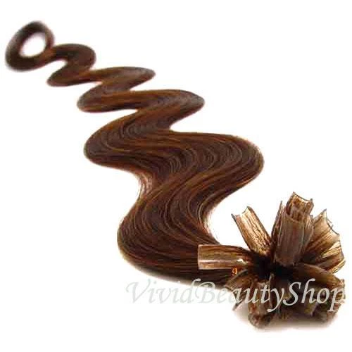 100 U Tip Pre Bond Fusion Body Wave Wavy Remy Human Hair Extensions Medium Brown
