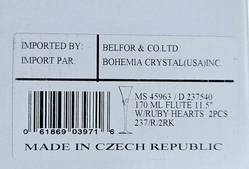 BELFOR & Co. Crystal Champagne Flutes Ruby Red Hearts Glasses NEW 2 Lot Wedding - Picture 8 of 10