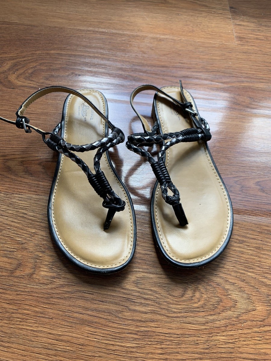 Bass Women's Size M Black/Pewter Leather Thong Sandals
