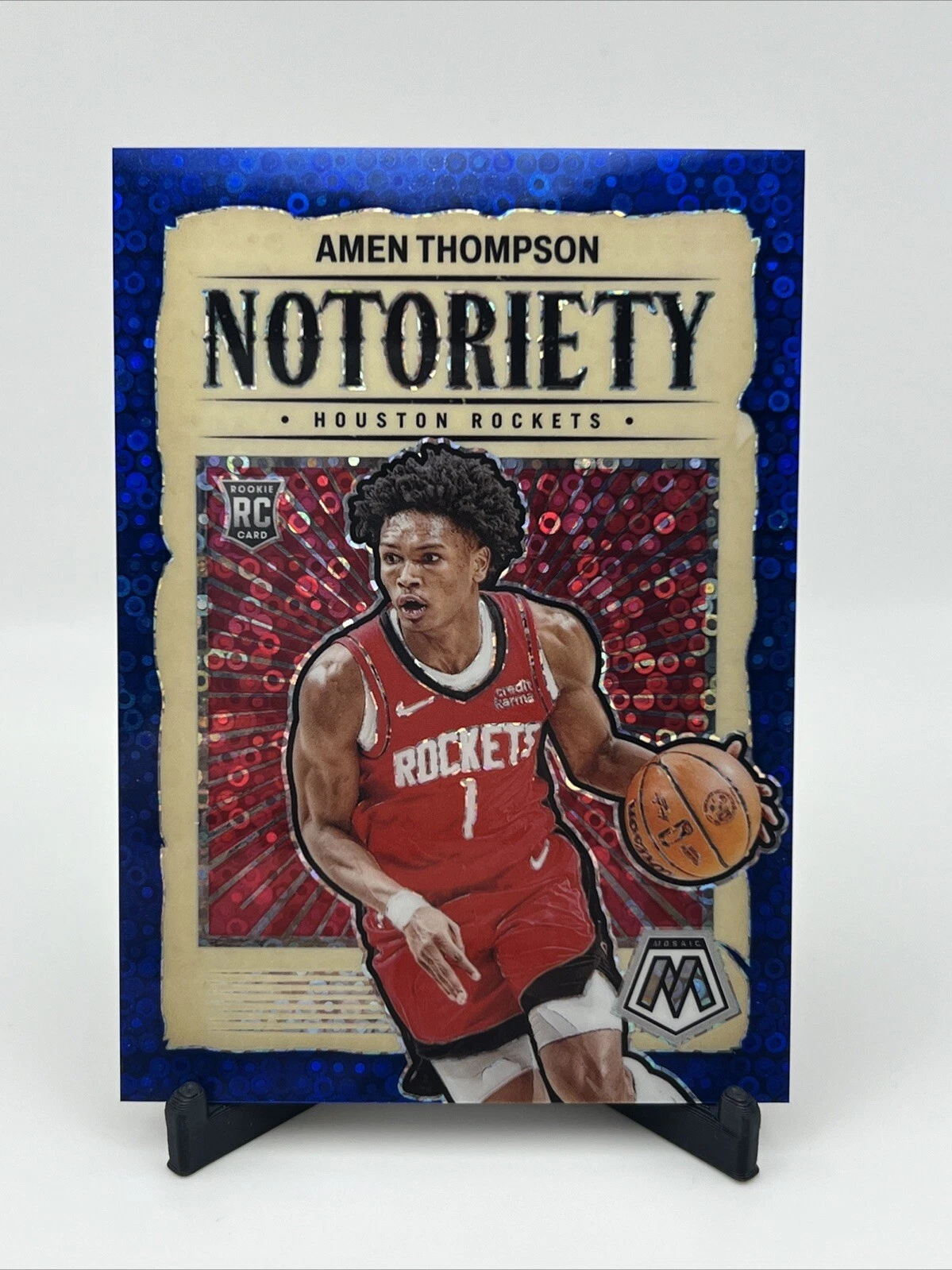 Amen Thompson 2023-24 Panini Mosaic RC Notoriety Blue Disco Prizm /85 #7